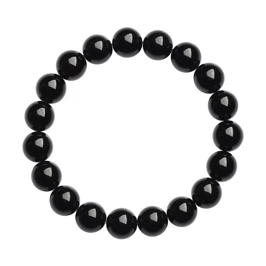 Obsidian crystal bracelet with deep black protective beads for women and men