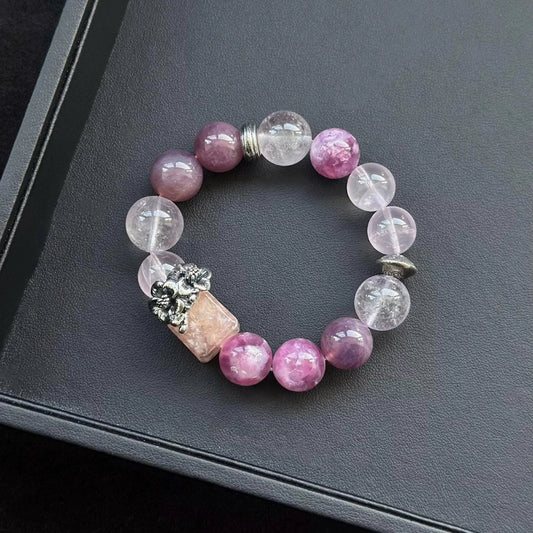 Healing crystal bracelet with Pink and Purple Lepidolite, Amethyst, and Rose Quartz – perfect for emotional balance and inner peace.