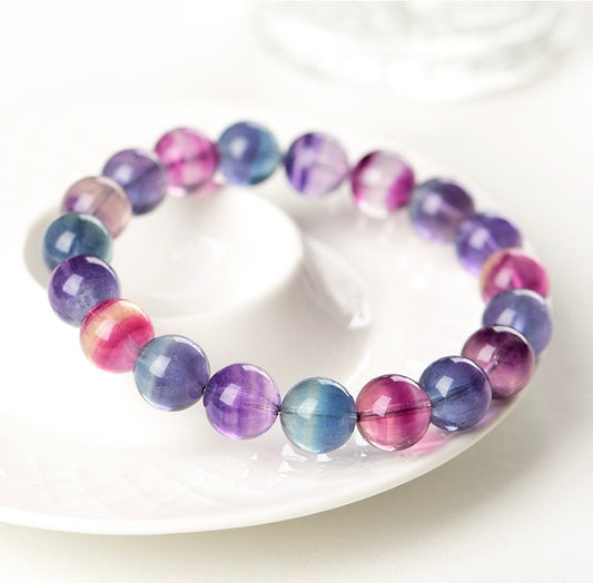 Handmade rainbow fluorite bracelet from Aura Verse, perfect for daily wear and energy rituals.