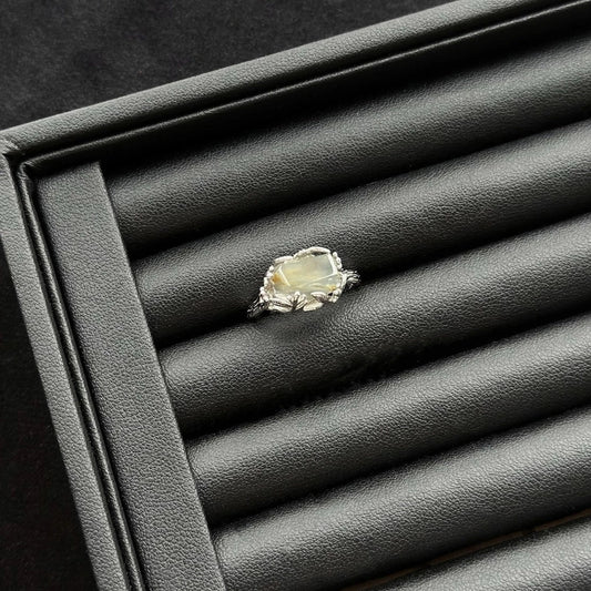 Rainbow rabbit hair rutilated quartz ring with sterling silver, crystal ring for vitality and energy protection