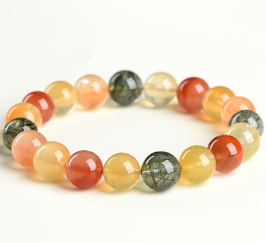 Rainbow Rutilated Quartz Bracelet – healing crystal bracelet with multicolor rutile strands and natural energy stones