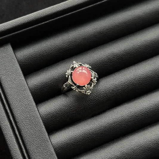 Rhodochrosite Ring with sterling silver, crystal for love, healing past wounds and emotional release