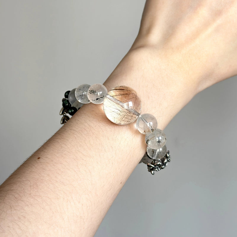 Energy bracelet with sterling silver and healing crystals – Silver Rutilated Quartz for manifestation.