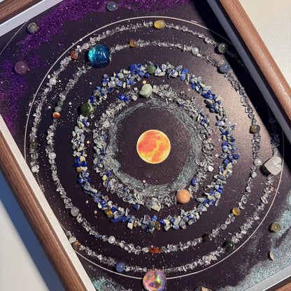 Close-up of the lower galaxy section featuring purple stardust and various planet gemstones.