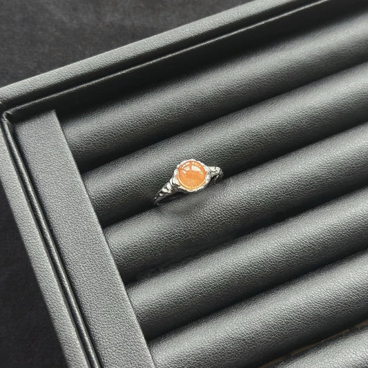 Tangerine Rutilated Rabbit Hair Ring with sterling silver, crystal ring for creativity and life energy