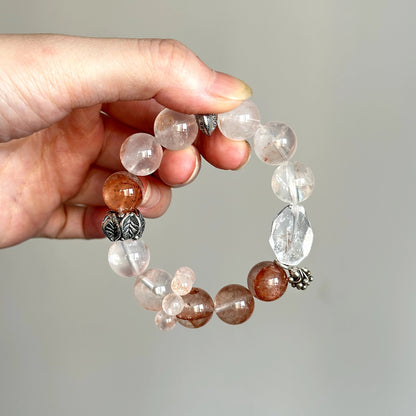 Healing crystal bracelet for women – White Azeztulite and pink stones for peace and inner strength.