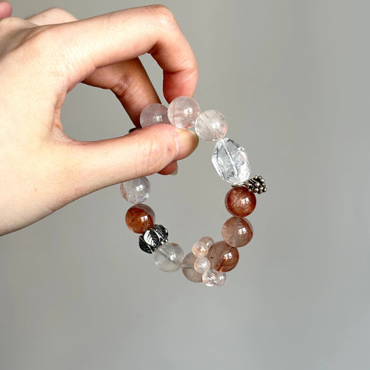 Pink and white healing bracelet – features Azeztulite for calming and self-love energies.